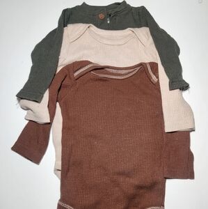 Kids' Long Sleeve Ribbed Tops - Green, Cream, and Brown